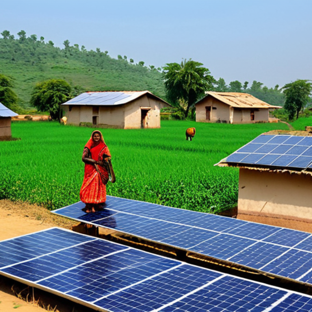 글로벌브릿지와 에너지 - Rural Solar Revolution**
"A picturesque Indian village scene, showcasing solar panels on rooftops a...