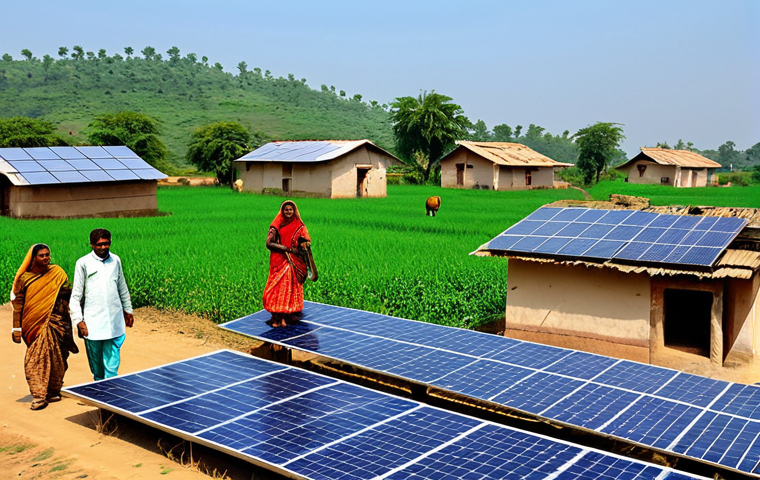 글로벌브릿지와 에너지 - Rural Solar Revolution**
"A picturesque Indian village scene, showcasing solar panels on rooftops a...