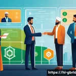 Home 22 글로벌브릿지와 블록체인 솔루션 - A vibrant digital illustration showing a diverse group of Indian professionals and farmers interacti...