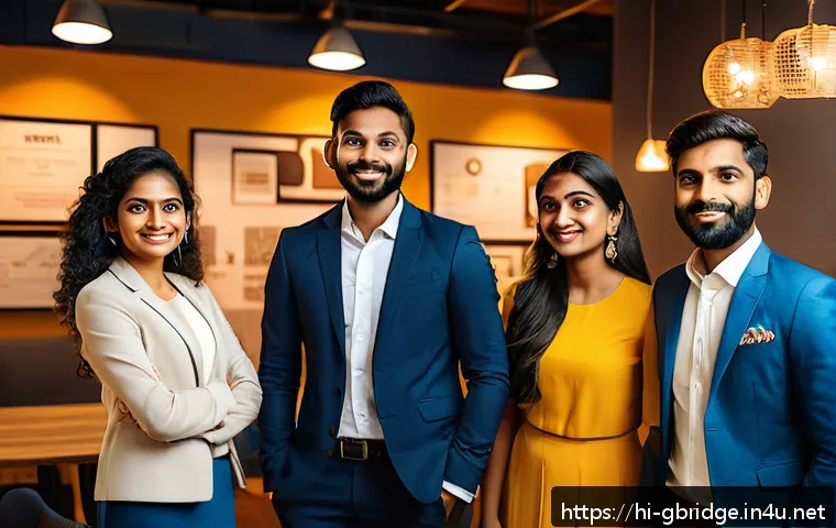 글로벌브릿지와 기술 기반 스타트업 - A diverse group of young Indian entrepreneurs in modern business attire, engaging in a lively networ...